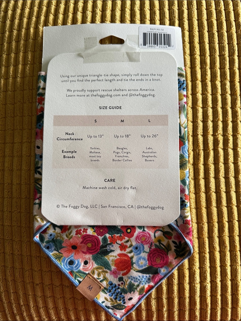 The Foggy Dog Garden Party Bandana size Medium - Picture 2 of 3